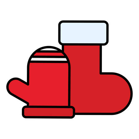 Christmas sock and glove over white background, vector illustrationのイラスト素材