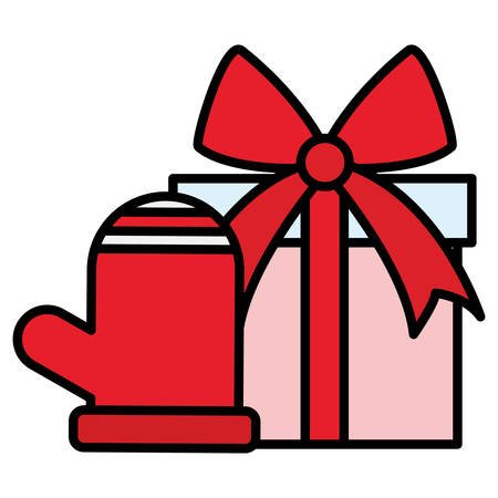 Gift box and christmas glove over white background, vector illustrationのイラスト素材