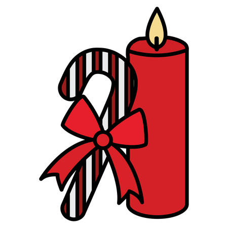 Christmas candle with candy cane over white background, vector illustrationのイラスト素材