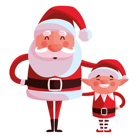 Santa claus and christmas elf over white background, vector illustrationのイラスト素材