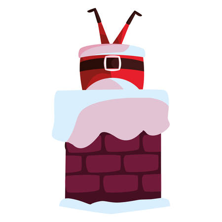 Santa claus stuck in the chimney over white background, vector illustrationのイラスト素材