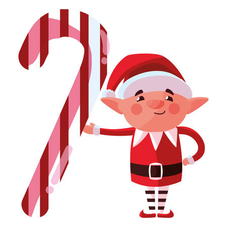 Christmas elf and candy cane over white background, vector illustrationのイラスト素材