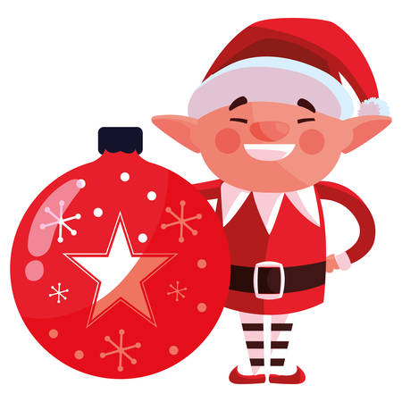 Christmas ball and elf over white background, vector illustrationのイラスト素材