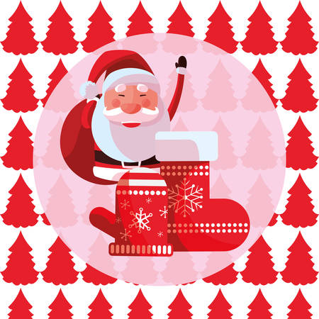 Santa claus with christmas sock over colorful background, vector illustrationのイラスト素材