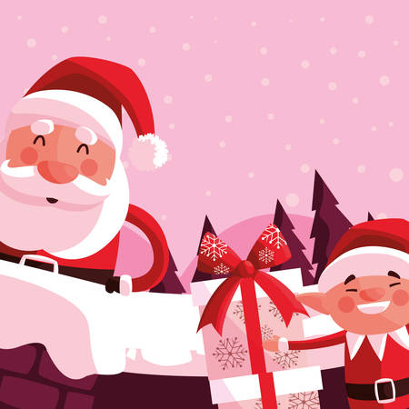 Santa claus and christmas elf over white background, vector illustrationのイラスト素材