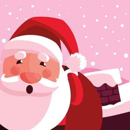 Cartoon santa claus holding a bag over pink background, vector illustrationのイラスト素材