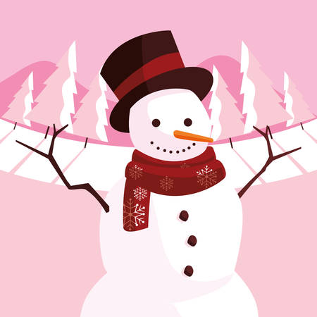 Christmas snowman over pink background, vector illustrationのイラスト素材