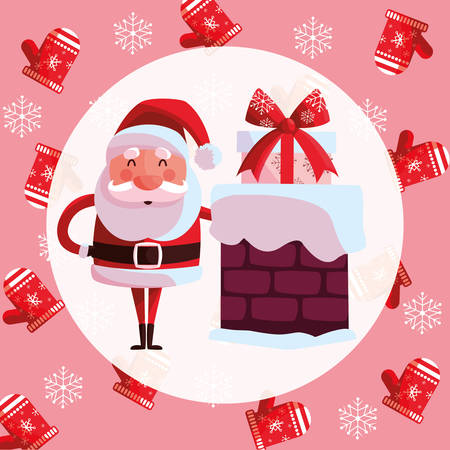Chimney and Santa claus design over pink  background, vector illustrationのイラスト素材