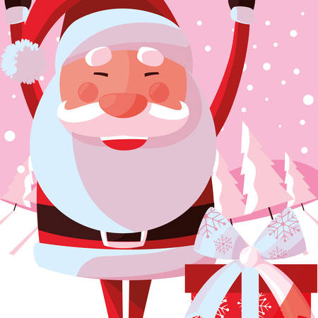 happy Santa claus and gift box over pink background, vector illustrationのイラスト素材