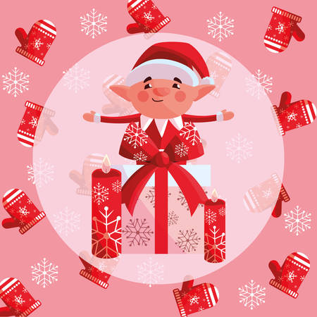 Christmas elf with gift box over pink background, colorful design. vector illustrationのイラスト素材