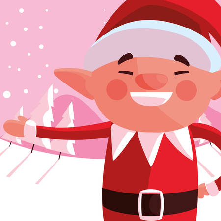 Christmas elf over pink background, vector illustrationのイラスト素材