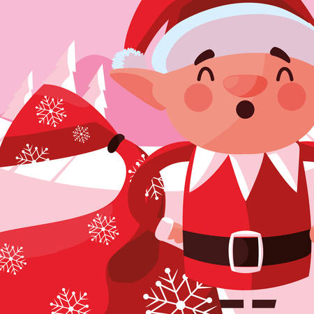 Christmas elf over pink background, vector illustrationのイラスト素材