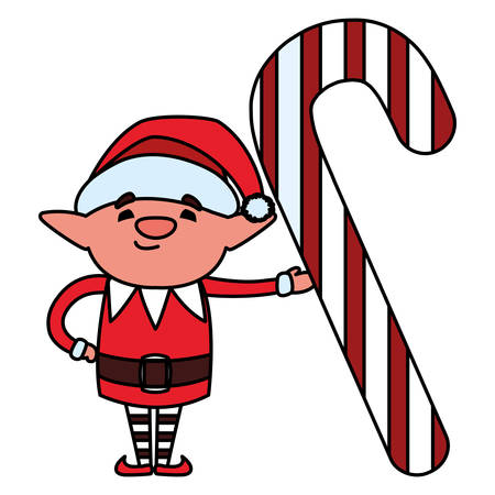Christmas elf and candy cane over white background, vector illustrationのイラスト素材