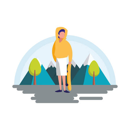 man practicing skateboarding in the landscape vector illustrationのイラスト素材