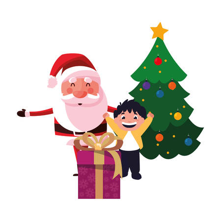 christmas santa with boy gift tree vector illustrationのイラスト素材