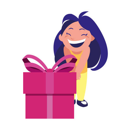 happy girl with gift box celebration vector illustration vector illustrationのイラスト素材