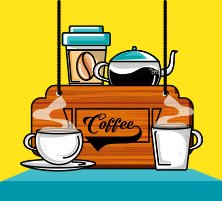 set cups and teapot of delicious coffee vector illustration designのイラスト素材