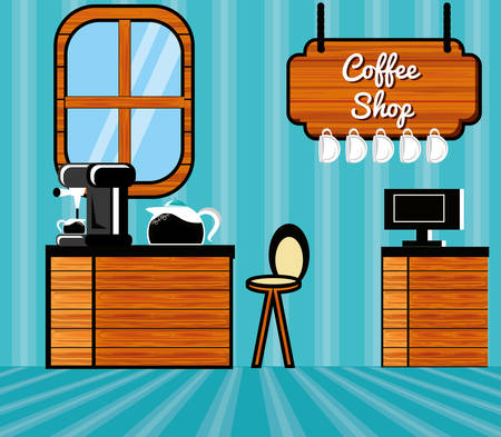 coffee shop restaurant scene vector illustration designのイラスト素材