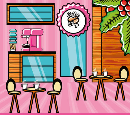coffee shop restaurant scene vector illustration designのイラスト素材