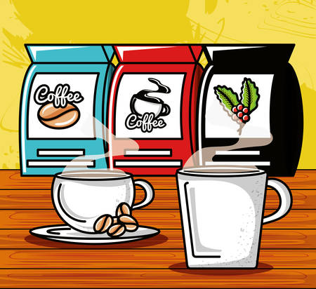 bags and delicious cups of coffee vector illustration designのイラスト素材