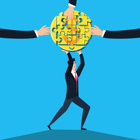 business man with puzzle pieces in shape circle vector illustration designのイラスト素材