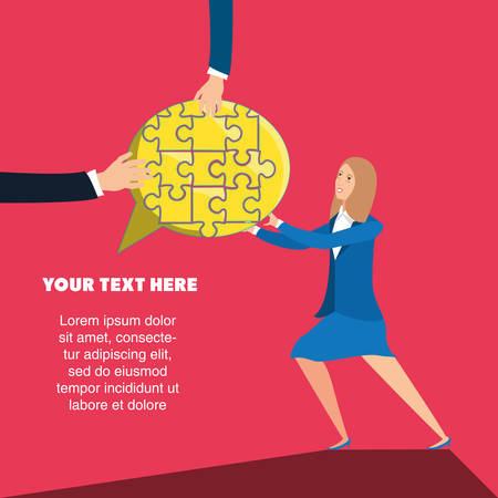 businesswoman with puzzle pieces in shape light bulb vector illustration designのイラスト素材