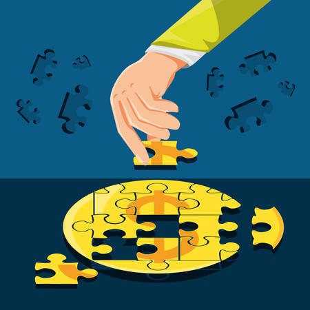 hand with puzzle pieces vector illustration designのイラスト素材