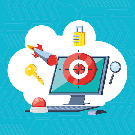 desktop computer with icons cyber security vector illustration designのイラスト素材