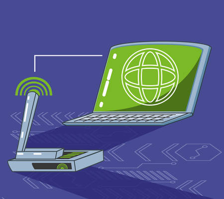 laptop computer with browser and router vector illustration designのイラスト素材