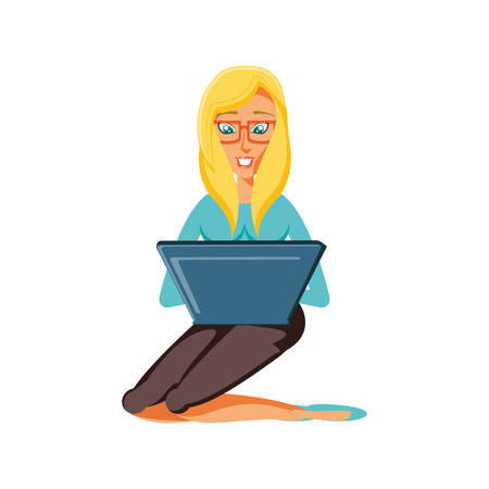 woman sitting with laptop computer vector illustration designのイラスト素材