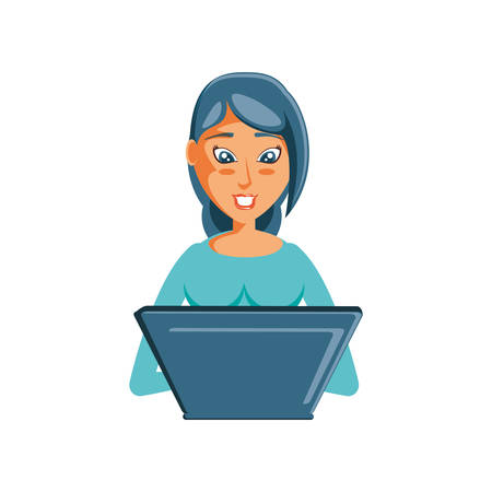 woman with laptop computer vector illustration designのイラスト素材