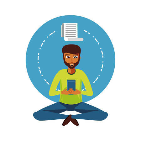 man black sitting with smartphone and paper receipt vector illustration designのイラスト素材