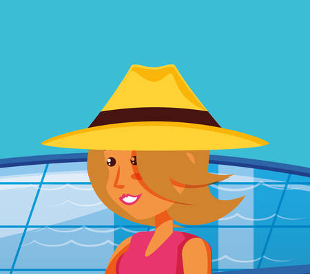 young woman in pool luxury scene vector illustration designのイラスト素材