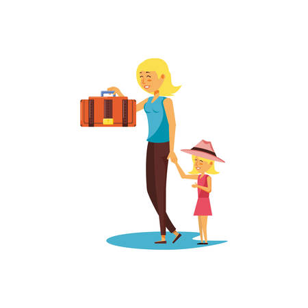 mother with daughter tourist characters vector illustration designのイラスト素材
