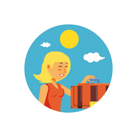 woman tourist with suitcase avatar character vector illustration designのイラスト素材