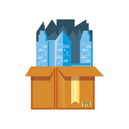carton box with cityscape delivery service vector illustration designのイラスト素材