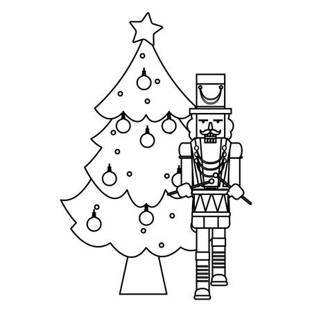 Christmas tree and nutcracker over white background, vector illustrationのイラスト素材