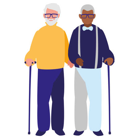 Avatar couple of old men over white background, vector illustrationのイラスト素材