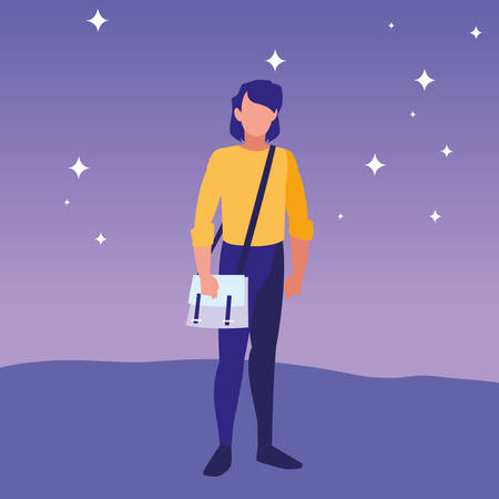 Avatar man with casual clothes over landscape background, vector illustrationのイラスト素材