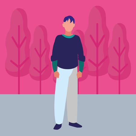 Avatar man icon over landscape background, vector illustrationのイラスト素材