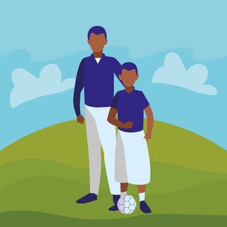 Father and son over landscape background, vector illustrationのイラスト素材