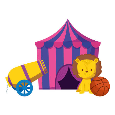 cute circus lion with rocket and balloon vector illustration designのイラスト素材