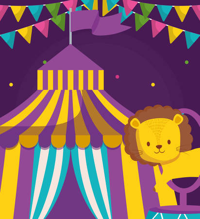 cute circus lion in stage vector illustration designのイラスト素材