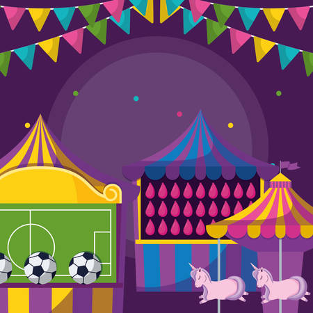 carnival kiosks with soccer balloons and water vector illustration designのイラスト素材
