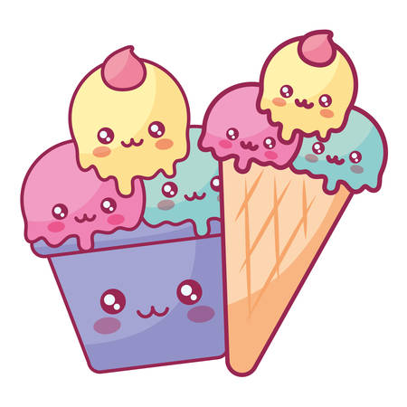 cute ice creams characters vector illustration designのイラスト素材