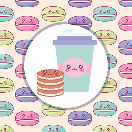 plastic cup container and cookies kawaii characters vector illustration designのイラスト素材