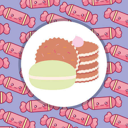 sweet and delicious cookies with candy vector illustration designのイラスト素材