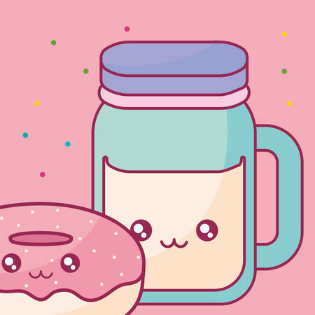 sweet donuts and drink kawaii character vector illustration designのイラスト素材