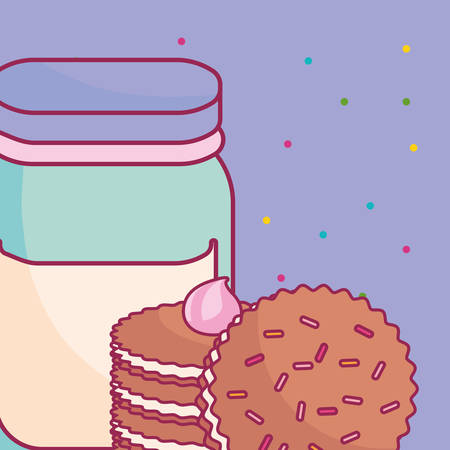 cute beverage jar with cookies vector illustration designのイラスト素材