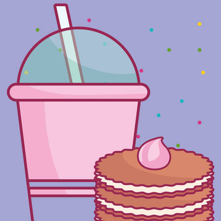 plastic cup with straw and cookie vector illustration designのイラスト素材